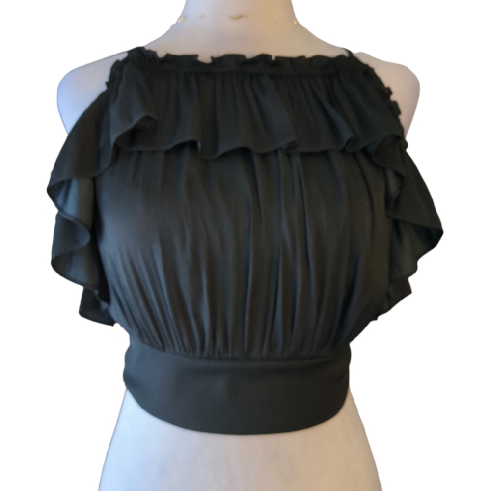 Free people crop top Ruffles color dark blue/black